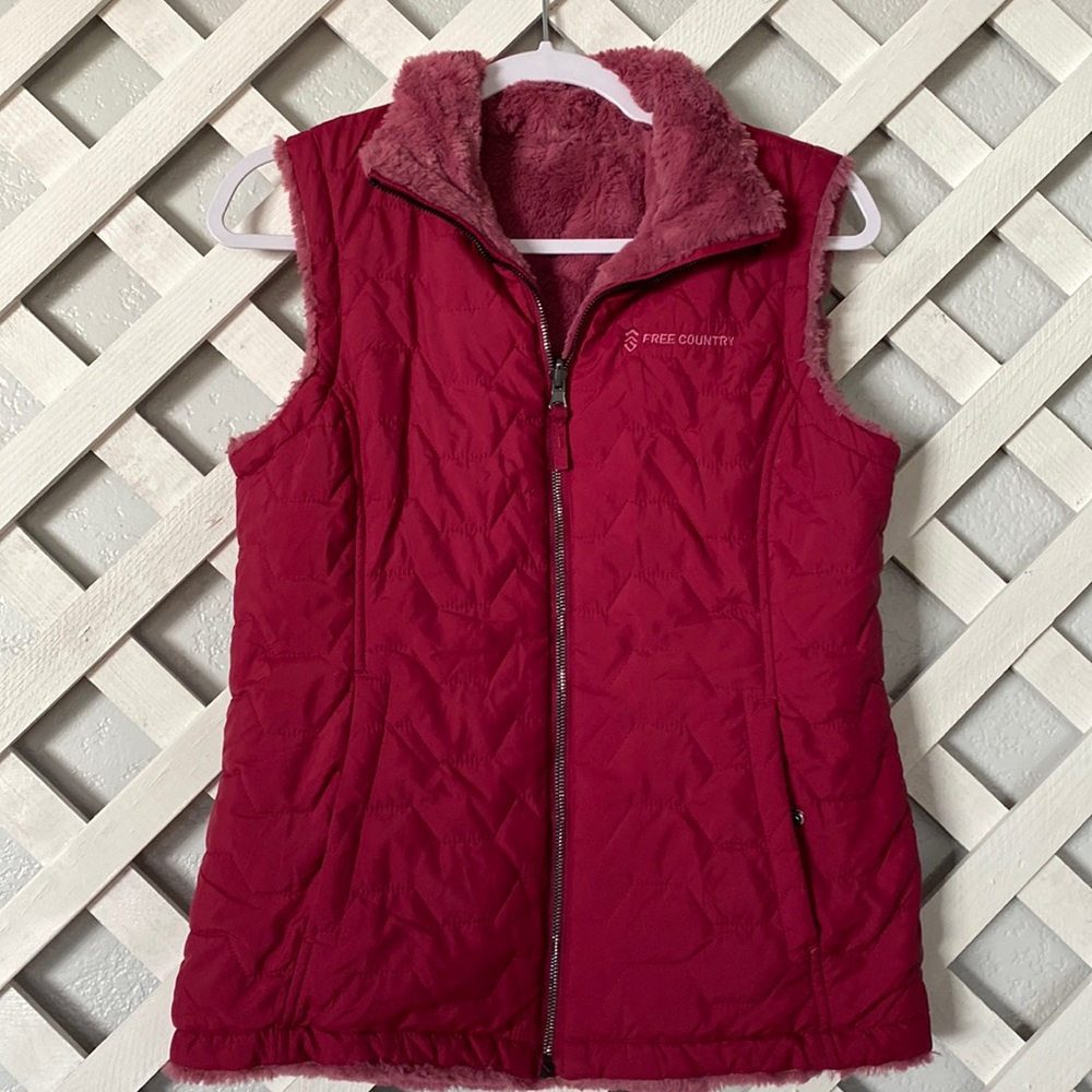 Free Country Quilted Reversible Vest Women's Size Small Raspberry Pink